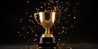 AI Generated. AI Generative. Golden reward trophy prize competition champion first place mock up. Graphic Art photo