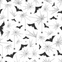 Vector seamless pattern for Halloween. Black images of a spider, web, and bat. Design elements for Halloween party poster.