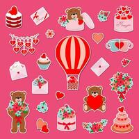 Vector illustration Set of Valentine's Day illustrations in flat cartoon design. Cute stickers and pictures symbolizing Valentine's Day.