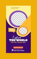 Enjoy holiday roll up banner design. Travel and tourism agency standee design template. vector