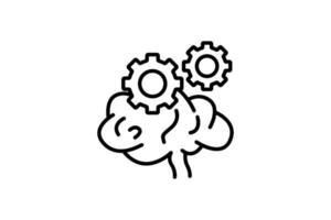 Thinking process icon. Brain icon with gear. icon related to critical thinking . suitable for web site design, app, user interfaces, printable etc. Line icon style. Simple vector design editable