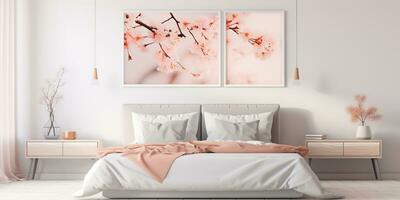 AI Generated. AI Generative. Cozy interior architecture bedroom in soft light colors. Graphic Art photo