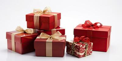 AI Generated. AI Generative. New Year xmas christmas gift present box. Romantic birthday celebration suprise color ribbon box. Graphic Art photo