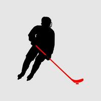 High details of ice hockey silhouette. Minimal symbol and logo of sport. Fit for element design, background, banner, backdrop, cover, logotype. Isolated on black background. Vector Eps 10