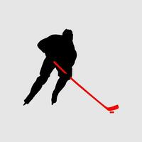 High details of ice hockey silhouette. Minimal symbol and logo of sport. Fit for element design, background, banner, backdrop, cover, logotype. Isolated on black background. Vector Eps 10