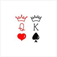 King and Queen couple. Icon Vector illustration. Poker card sign with crown, emblem isolated on white background, Flat style for graphic and silhouette, logo, t-shirt, mug, cup, tattoo