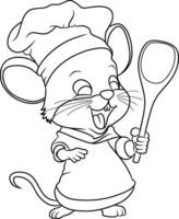 mouse cook cartoon line art vector