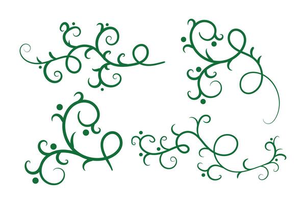 Christmas Flourishes Swirls dividers lines Decorative Elements, Vintage Calligraphy Scroll Merry Christmas blue and red holly ornaments, Winter Holly headers lettering border page decor green Ornate