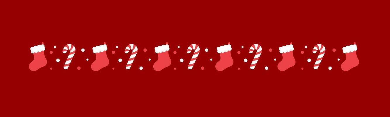 Christmas themed decorative border and text divider, Christmas Stocking and Candy Cane Pattern. Vector Illustration.