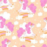 Seamless pattern unicorns pink main vector illustration