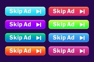 Skip Ad button. Video block icon for advertising. App template for interface. Vector