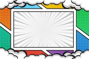 Empty colorful comic cartoon frame background template with halftone vector