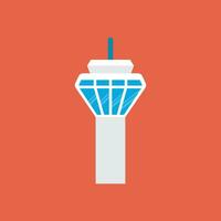 Flight control tower icon in flat style. Navigation monitor vector illustration on isolated background. Airport building sign business concept.