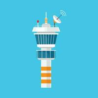 Flight control tower icon in flat style. Navigation monitor vector illustration on isolated background. Airport building sign business concept.