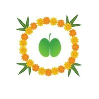 a green apple surrounded by flowers and leaves vector