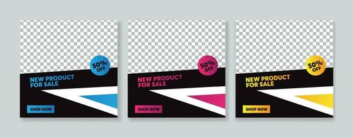 Set of editable square banner template. banner with black and gradient color background. Flat design vector with photo collage. Usable for social media, story and web internet ads.