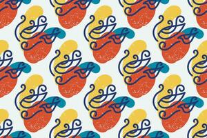Abstract contemporary seamless pattern with hand drawn shapes, spots, dots and lines with textures. Vibrant boho print. Modern collage vector illustration