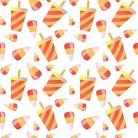 A drink in the cinema and candy corn. Seamless pattern. Perfect for various projects like textiles, paper crafts, and more. vector