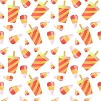 A drink in the cinema and candy corn. Seamless pattern. Perfect for various projects like textiles, paper crafts, and more. vector