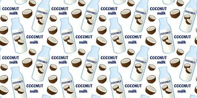 Coconut milk seamless pattern. Plant-based milk. Vegan products. Vector. Perfect for various projects like textiles, paper crafts, and more. vector