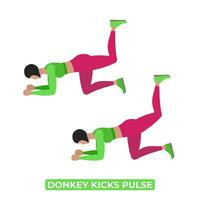 Vector Woman Doing Donkey Kicks Pulse. Bodyweight Fitness Legs Workout Exercise. An Educational Illustration On A White Background.