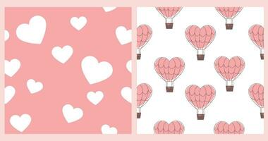Set of seamless patterns with hearts and parachutes vector