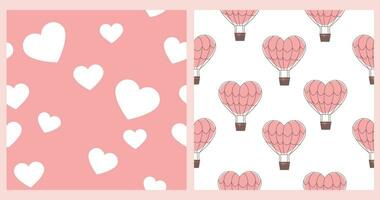 Set of seamless patterns with hearts and parachutes vector