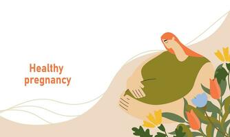 Healthy pregnancy banner. Pregnant woman vector