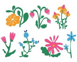 Hand-drawn flower collection. Set of abstract plants. Design elements and doodles for backgrounds and labels vector