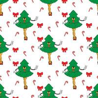 Christmas tree. In psychedelic groovy style. Seamless pattern vector