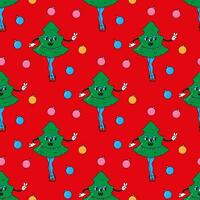 Christmas tree. In psychedelic groovy style. Seamless pattern vector