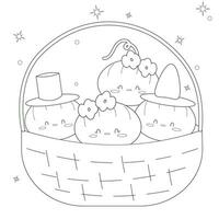Halloween coloring book with cute little pumpkins in a basket vector