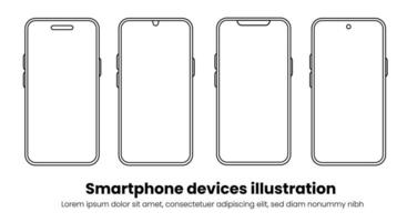 teléfono inteligente icono variación con frontera estilo. cuatro teléfono inteligente icono vectores