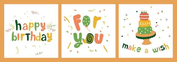 Set of happy birthday greeting card vector