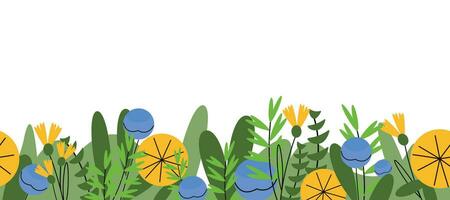 Horizontal floral banner with colorful simple flowers. Primitive flower pattern vector