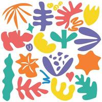 Set of hand drawn colorful various shapes abstract elements. Organic shapes.Abstract flora vector