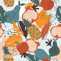 Geometric fruit shapes.Hand drawn abstract element pattern.Botanical seamless pattern vector