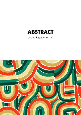 Template with pattern with rainbow. Blank with colorful stripes painted with a brush. Abstract background with green, beige and red lines and arcs
