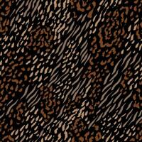 Animal mix seamless pattern. Hand drawn cheetah stains, zebra diagonal stripes. Black and brown colored camouflage background vector