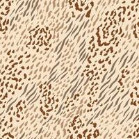 Animal mix seamless pattern. Hand drawn cheetah stains, zebra diagonal stripes. Beige and brown colored camouflage background vector