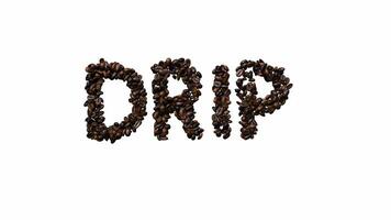 Animated Typeface Out Of Coffee Beans The Text drip With Alpha Channel video