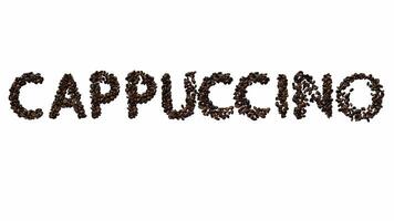 Animated Typeface Out Of Coffee Beans The Text cappuccino With Alpha Channel video