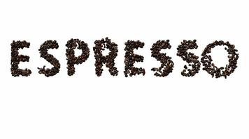 Animated Typeface Out Of Coffee Beans The Text espresso With Alpha Channel video