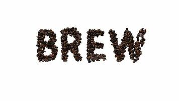 Animated Typeface Out Of Coffee Beans The Text brew With Alpha Channel video