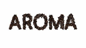 animiert Schrift aus von Kaffee Bohnen das Text Aroma mit Alpha Kanal video