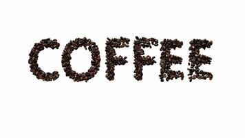 geanimeerd lettertype uit van koffie bonen de tekst koffie met alpha kanaal video