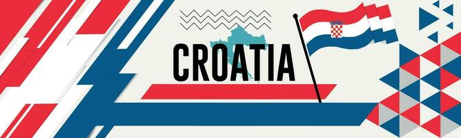 Croatia Map and raised fists. National day or Independence day design for Croatia celebration. Modern retro design with abstract icons. Vector illustration.
