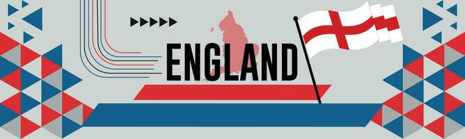 England national day banner with map, flag colors theme background and geometric abstract retro modern Red and blue color design. abstract modern design. vector