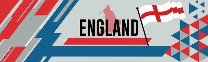 England national day banner with map, flag colors theme background and geometric abstract retro modern Red and blue color design. abstract modern design. vector