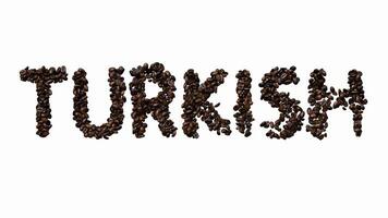 geanimeerd lettertype uit van koffie bonen de tekst Turks met alpha kanaal video